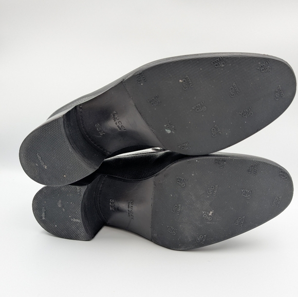 Gucci Horsebit Leather Loafers 36.5 Heeled Slip On Shoes Black - Picture 9 of 11